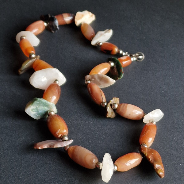 One-Of-A-Kind Unique Agate Bead With Mixed Stone Chunks Necklace - Baga Ethnik Living