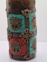 Rare Antique Tibetan Turquoise And Coral Incense Sticks Holder - Baga Ethnik Living