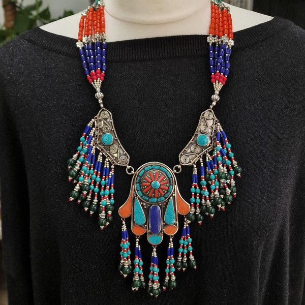 Tibetan Tribal Statement Necklace Jewellery Semi Precious Great Gift Idea - Baga Ethnik Living