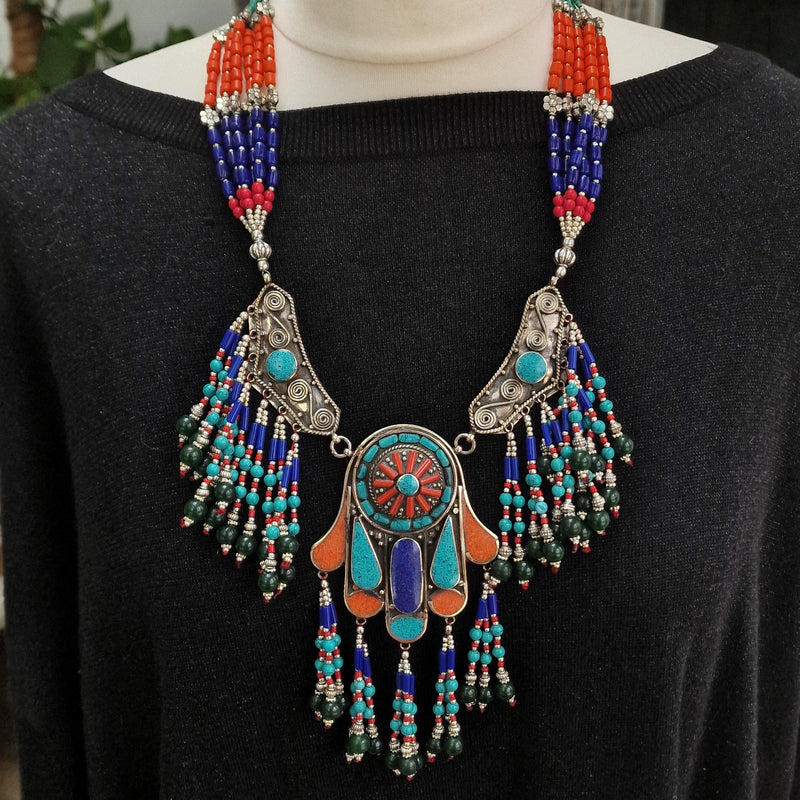 Tibetan Tribal Statement Necklace Jewellery Semi Precious Great Gift Idea - Baga Ethnik Living