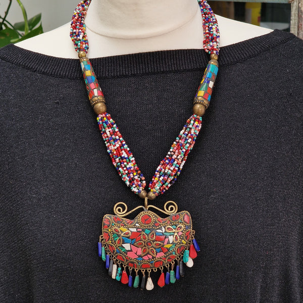 Awe-Inspiring Multi-coloured Beaded Multi Strand Necklace