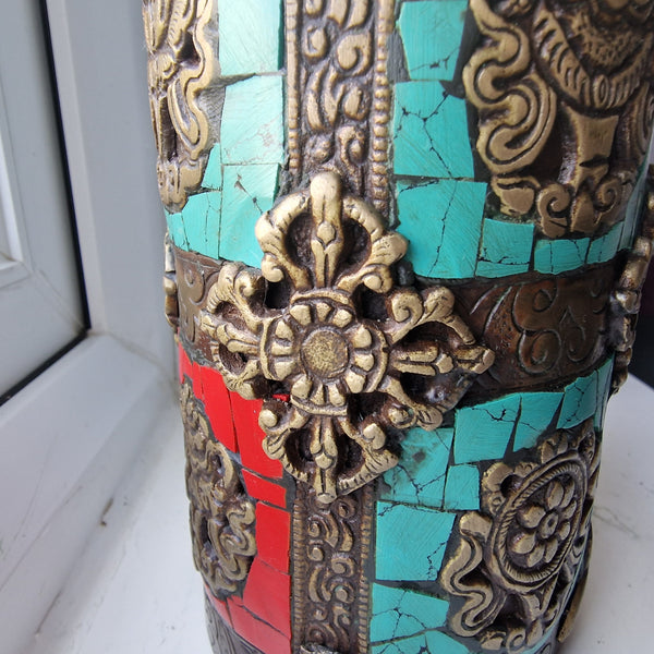 Rare Antique Tibetan Turquoise And Coral Incense Sticks Holder - Baga Ethnik Living