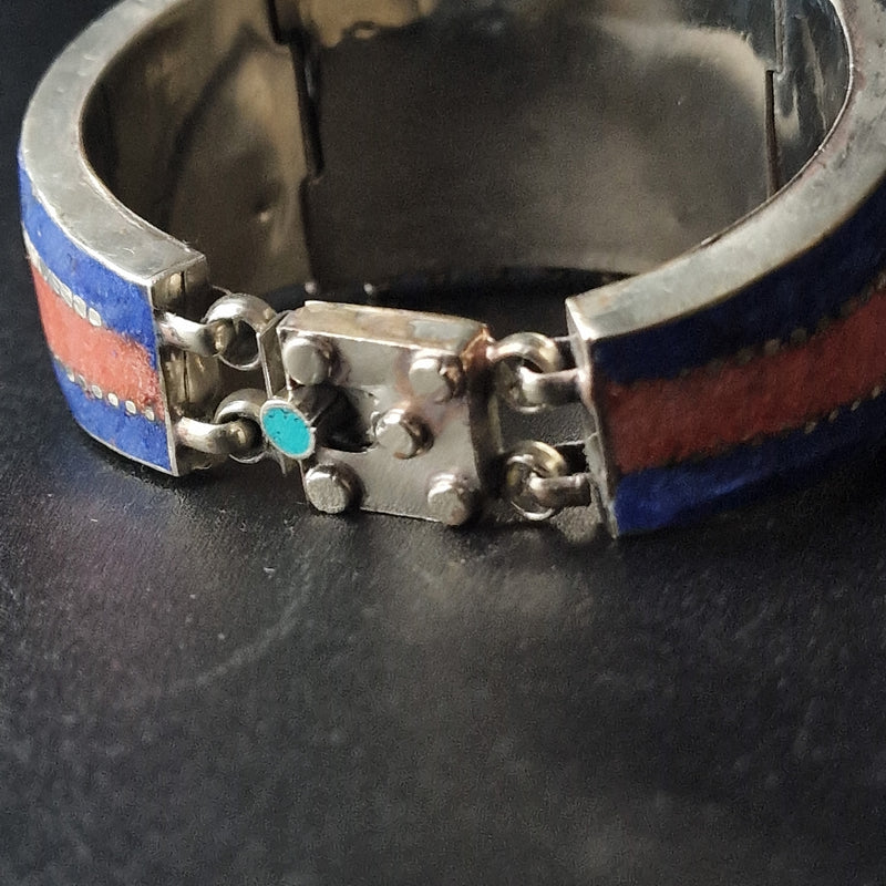 Mantra Tibetan Silver Turquoise Coral Lapis Handmade Bracelet - Baga Ethnik Living