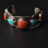 Mantra Tibetan Turquoise And Coral Bracelet