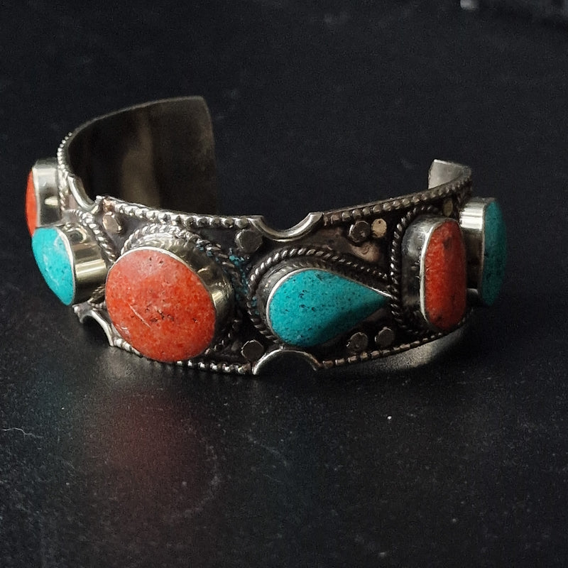 Mantra Tibetan Turquoise And Coral Bracelet