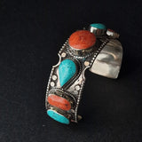 Mantra Tibetan Turquoise And Coral Bracelet