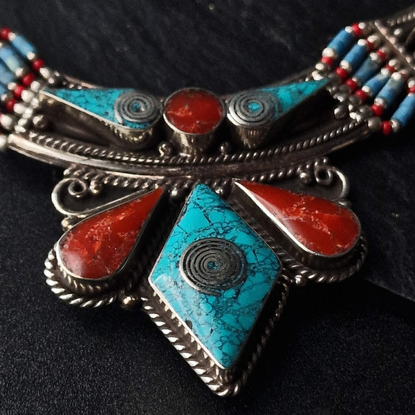 Coral and Turquoise Inlay Necklace