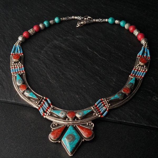 Coral and Turquoise Inlay Necklace