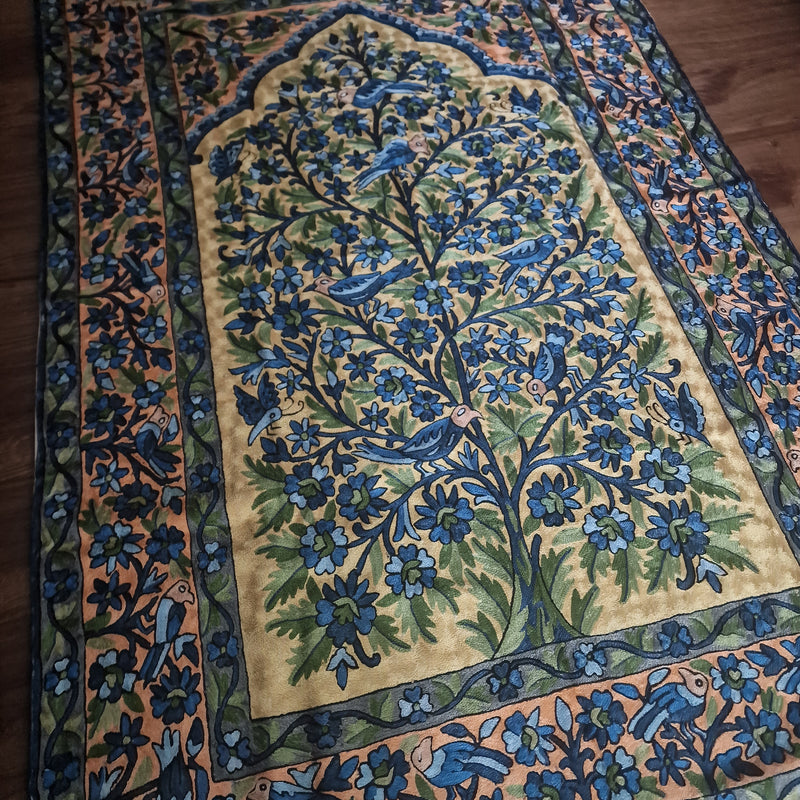 Kashmir Chain-Stitch Handmade Tree Of Life Silk Tapestry - Baga Ethnik Living