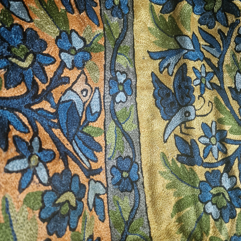 Kashmir Chain-Stitch Handmade Tree Of Life Silk Tapestry - Baga Ethnik Living