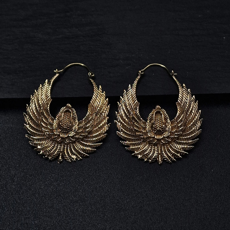 Brass Hoop Earrings Wing Design