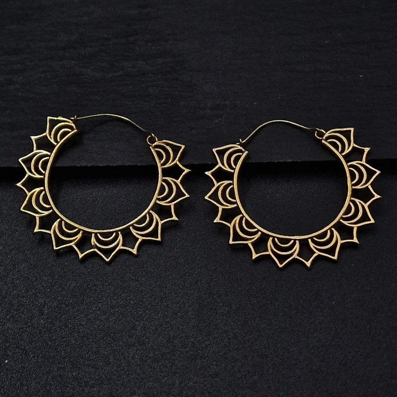 Handmade Lotus Petal Tribal Hoop Earrings for Women