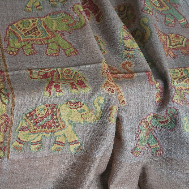 Soft Kashmir Pashmina Jacquard Loomed Kani Cashmere Stole - Rosy Oak