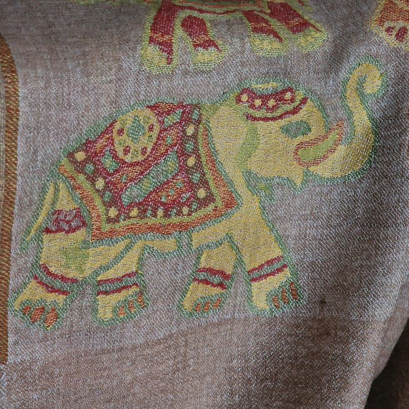 Soft Kashmir Pashmina Jacquard Loomed Kani Cashmere Stole - Rosy Oak