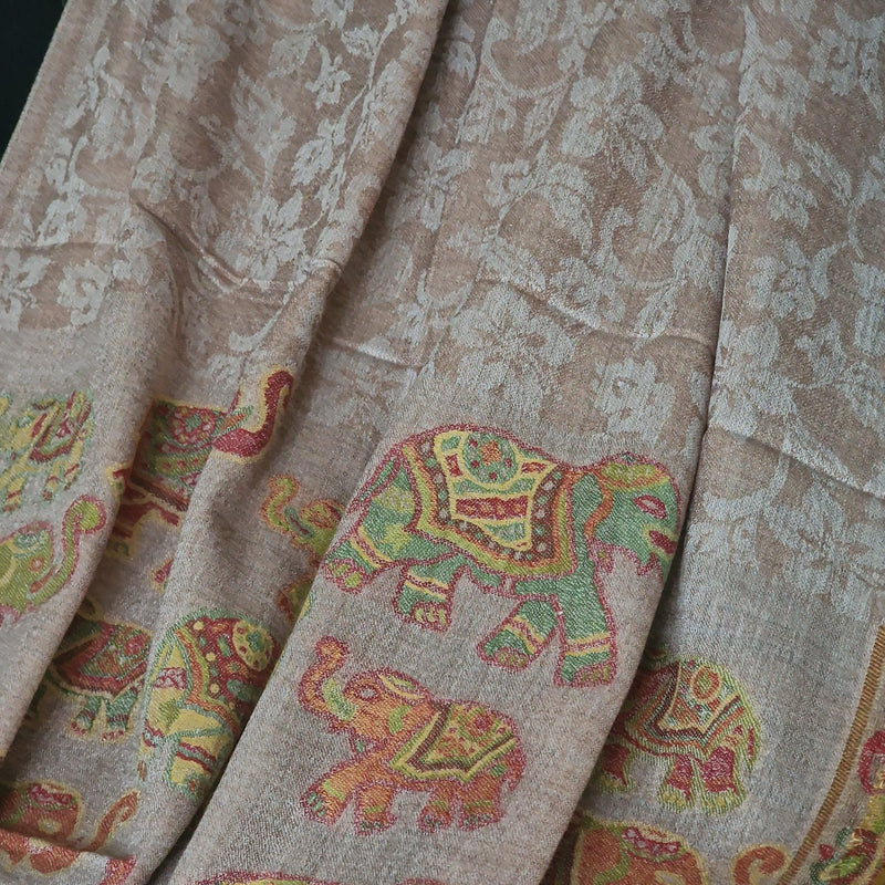 Soft Kashmir Pashmina Jacquard Loomed Kani Cashmere Stole - Rosy Oak