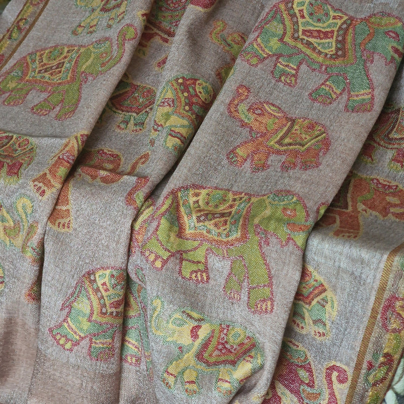 Soft Kashmir Pashmina Jacquard Loomed Kani Cashmere Stole - Rosy Oak