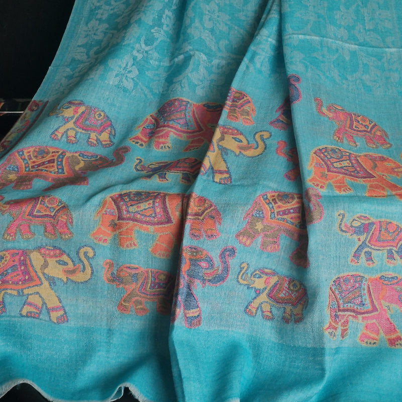 Jacquard-Loom Weaved Luxury Soft Himalayan Kashmir Pashmina - Sapphire Blue
