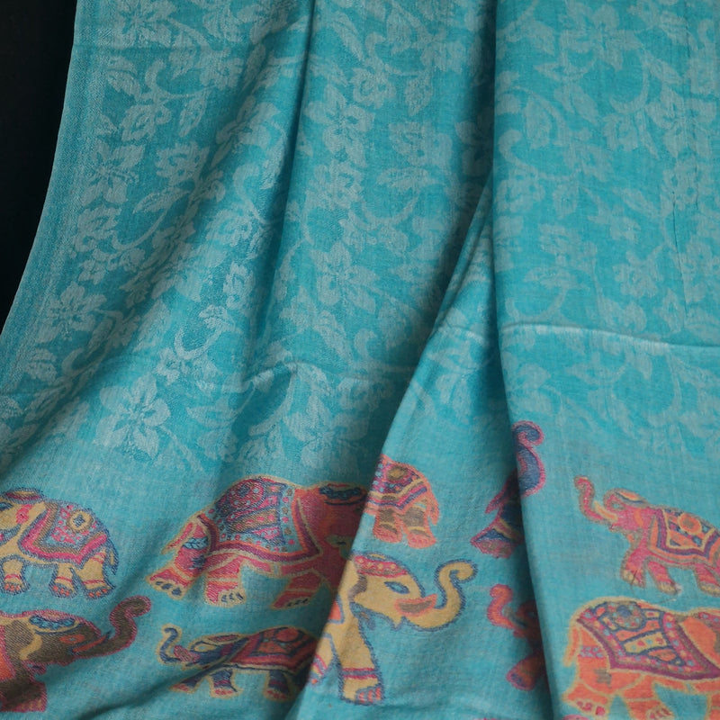 Jacquard-Loom Weaved Luxury Soft Himalayan Kashmir Pashmina - Sapphire Blue
