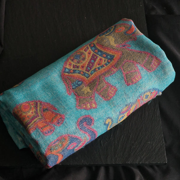 Jacquard-Loom Weaved Luxury Soft Himalayan Kashmir Pashmina - Sapphire Blue
