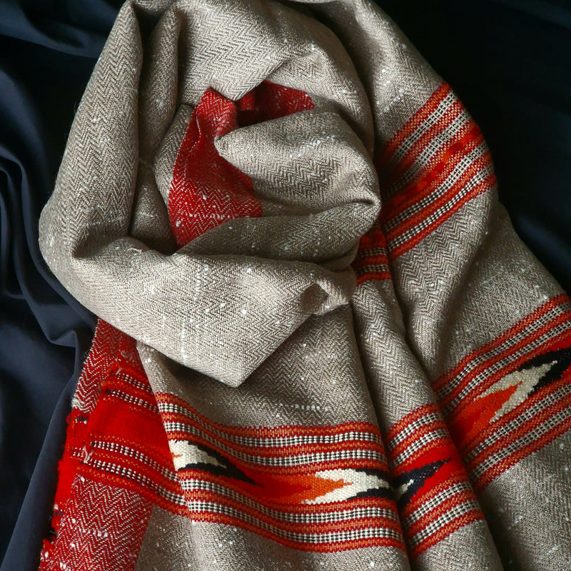 Authentic 100% Himalayan Yak Wool Beige Diamond Weave Stole