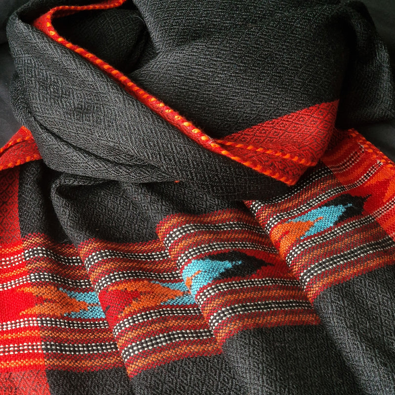 Himalayan Pure 100% Yak Wool Stole Diamond Weave in Black