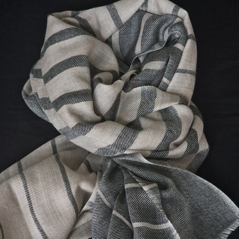 Striped White and Grey Kashmiri Pashmina Wrap - For Men