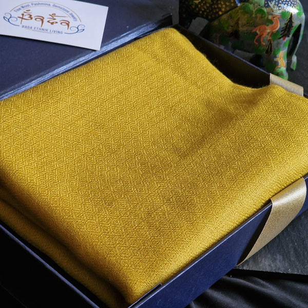 Soft Yellow Diamond Weave Kashmiri Pashmina Scarf - KeyLime
