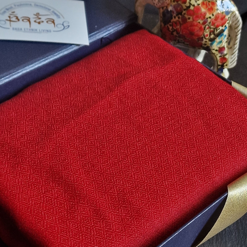 Kashmiri Diamond Weave Red Pashmina Handwoven Scarf - Scarlet Red