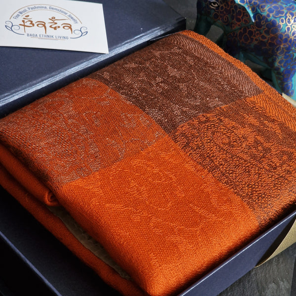 Soft Kashmiri Handmade Paisley Weave Pashmina Scarf - Tangerine