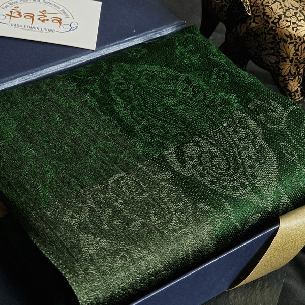 Authentic Kashmiri Paisley Weave Green Pashmina Scarf - Emerald Green