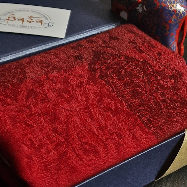 Authentic Soft Paisley Weave Kashmiri Pashmina Scarf - Sweet Red