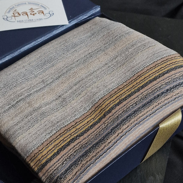 The Luxury Striped Kashmiri Pashmina Scarf - Pearl Grey
