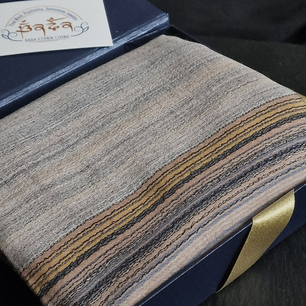 Calming Multi-Coloured Striped Kashmiri Pashmina Scarf - Dusty Blue