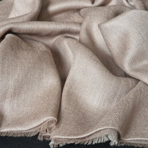 Pale Beige Kashmiri Scarf Diamond Weave Pashmina - Dust Bunny - Baga Ethnik Living Default Title Shawl
