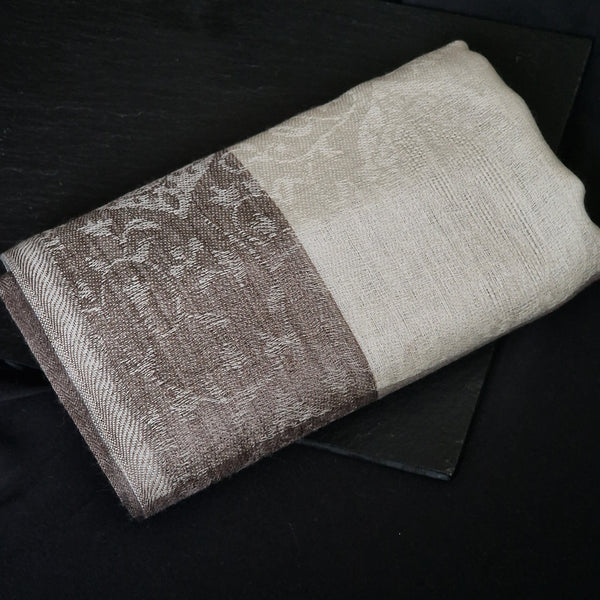 Soft Kashmiri Pashmina Scarf Handwoven Paisley Weave - White Ivor