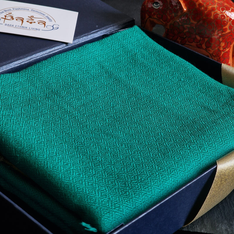 Kashmiri Diamond Weave Handwoven Pashmina Scarf - Turquoise Blue