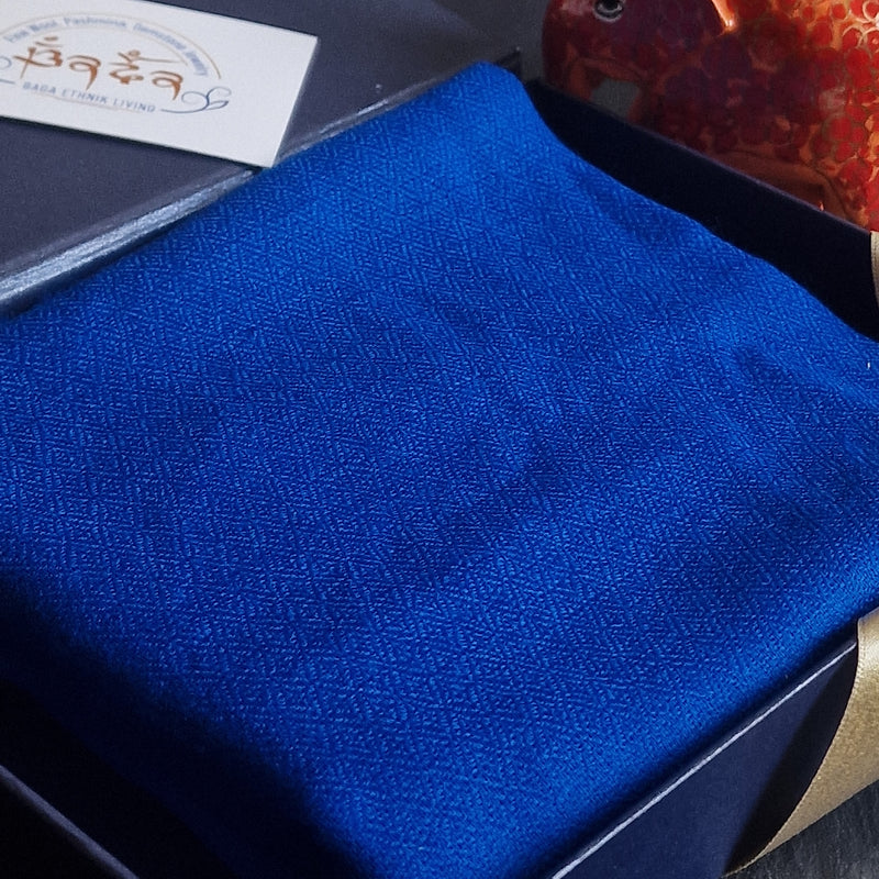 Authentic Kashmiri Diamond Weave Pashmina Scarf - Blue