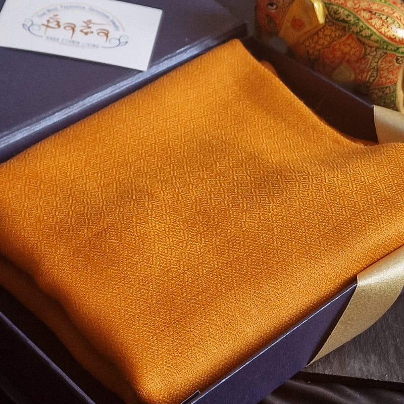 Kashmiri Diamond Weave Orange Pashmina Scarf - Pumpkin