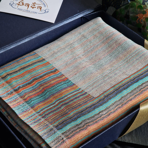 Multi-Coloured Orange and Teal Kashmiri Pashmina - Fiery Teal