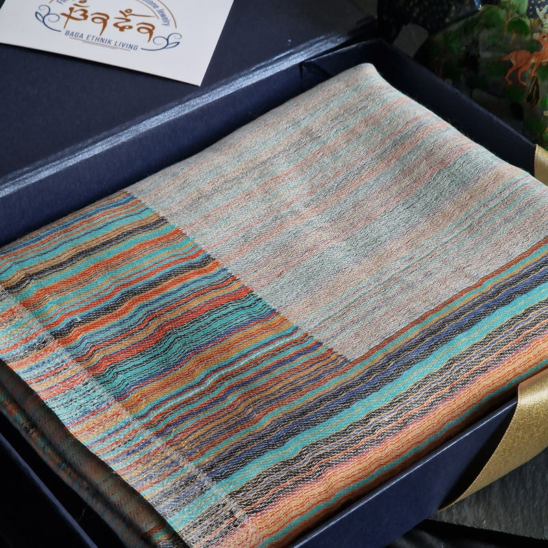 Multi-Coloured Orange and Teal Kashmiri Pashmina - Fiery Teal
