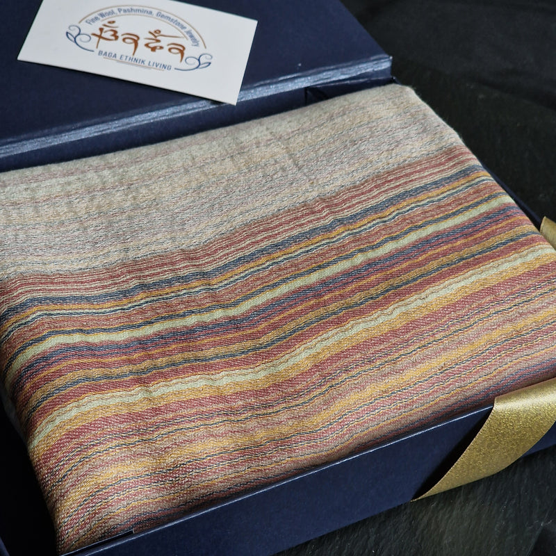 Soft Multi-Coloured Grey Striped Pashmina Kashmiri Scarf - Pale Autumn