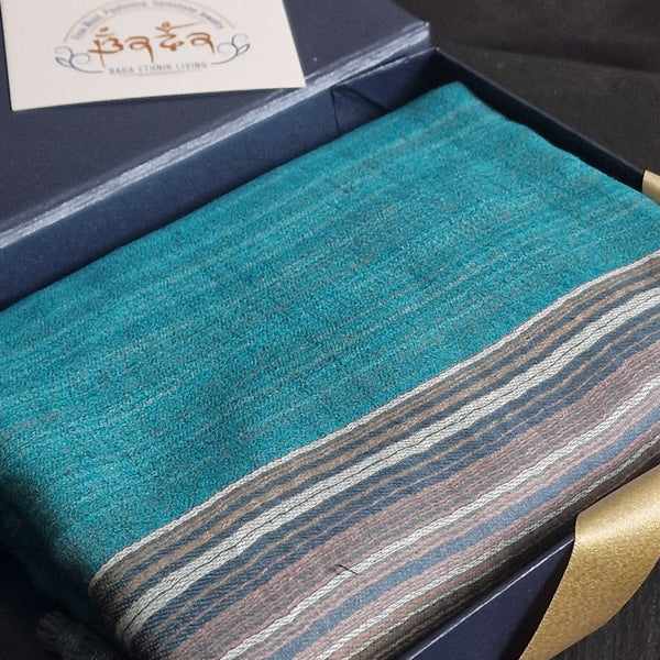 Authentic Soft Kashmir Blue Striped Pashmina Scarf - Fresh Aqua