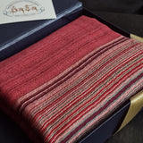 Ultra-Soft Red Kashmiri Pashmina Striped Scarf - Cranberry