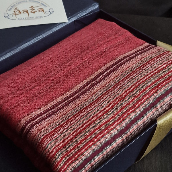 Ultra-Soft Red Kashmiri Pashmina Striped Scarf - Cranberry