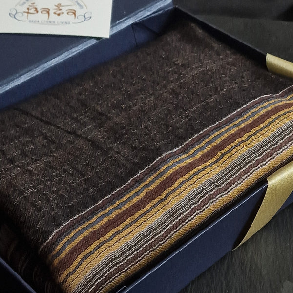 Chic Kashmiri Striped Scarf Handmade Brown Pashmina - Dark Oak