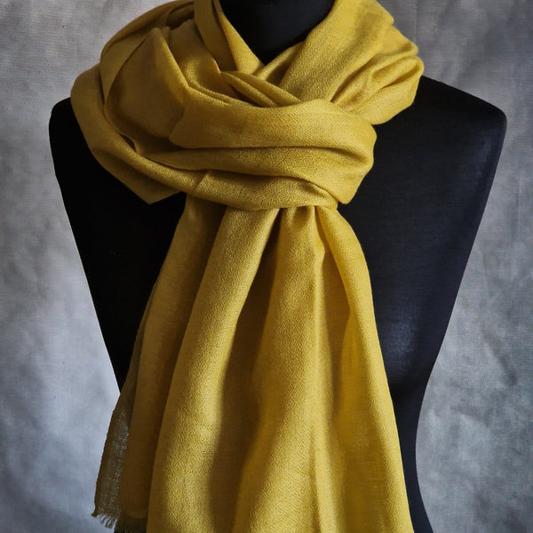 Soft Yellow Diamond Weave Kashmiri Pashmina Scarf - KeyLime