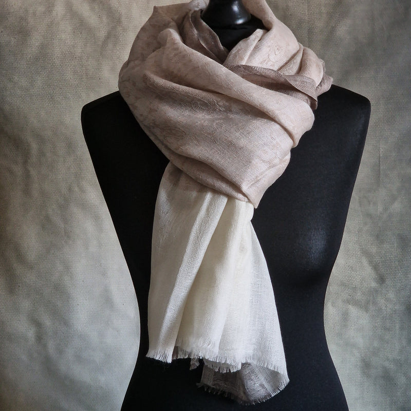 Kashmiri Paisley Weave Handwoven Pashmina Scarf - Cream white