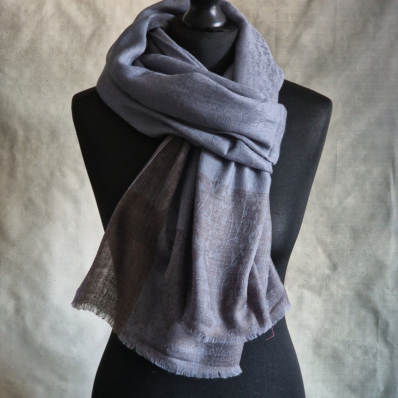 Warm Paisley Weave Kashmiri Pashmina Scarf - Grey Chateau
