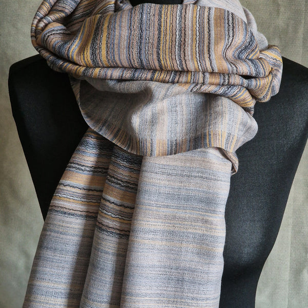 The Luxury Striped Kashmiri Pashmina Scarf - Pearl Grey