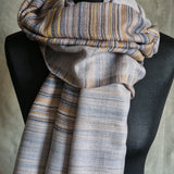 Calming Multi-Coloured Striped Kashmiri Pashmina Scarf - Dusty Blue